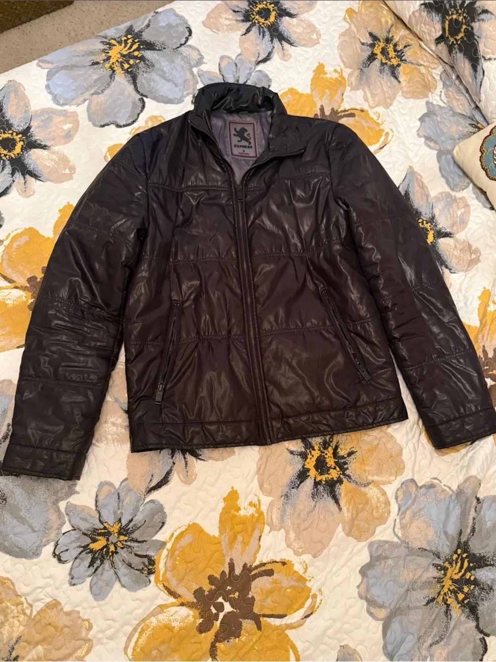 Express Men's Dark Brown Quilted Puffer Jacket